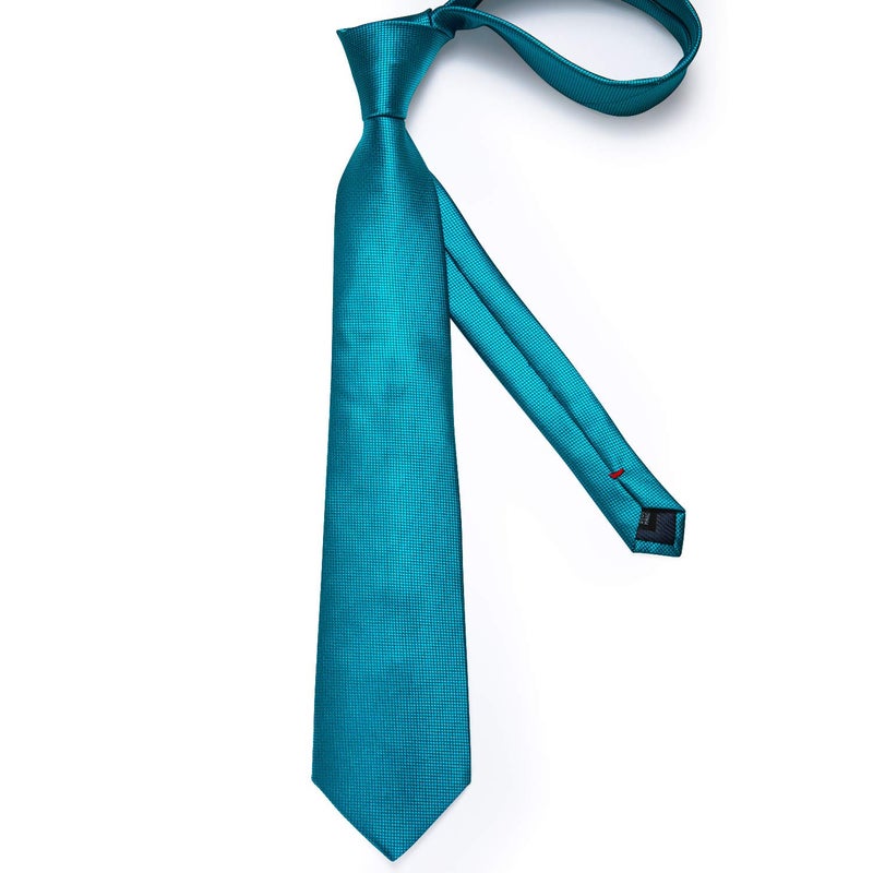 DiBanGu Mens Solid Color Tie and Pocket Square Set Woven Silk Plain Necktie & Handkerchief for Men Wedding Party Formal, Turquoise - Image 4